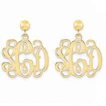 Monogram Initial Drop Dangle Earrings Yellow Gold over Sterling Silver