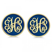 Enamel Monogram Initial Circle Earrings Gold on Sterling Silver