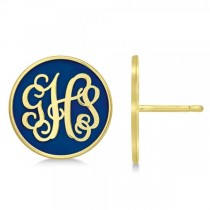 Large Enamel Monogram Initial Circle Earrings Gold on Sterling Silver