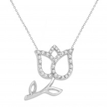 Diamond Tulip Flower Pendant Necklace 14k White Gold (0.14ct)