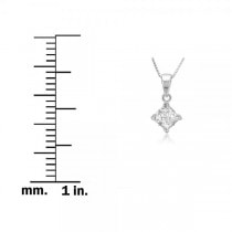 Invisible Set Princess Cut Pendant Diamond Necklace 14k W. Gold 0.25ct