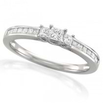 Diamond Princess Cut 3 Stone Promise Ring 14k White Gold (0.50ct)