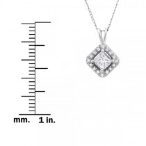 Princess Cut Diamond Halo Pendant Necklace in 14k White Gold (0.50ct)