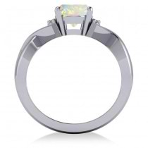 Twisted Oval Opal Engagement Ring 14k White Gold (1.19ct)