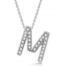 Custom Tilted Diamond Block Letter Initial Necklace in 14k White Gold Letter M