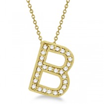 Custom Tilted Diamond Block Letter "B" Initial Necklace in 14k Yellow Gold 16 Inches