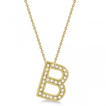 Custom Tilted Diamond Block Letter "B" Initial Necklace in 14k Yellow Gold 16 Inches