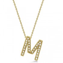 Custom Tilted Diamond Block Letter "M" Initial Necklace in 14k Yellow Gold