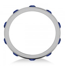 Men's Blue Sapphire Ring Eternity Wedding Band 14k White Gold (1.00ct)