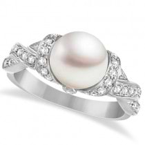 Freshwater Cultured Pearl & Diamond Ring 14k White Gold .25ctw (8mm)
