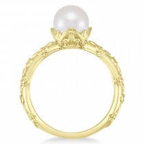 Vintage-Inspired Freshwater Pearl & Diamond Ring 14k Yellow Gold (7.0-7.5mm)