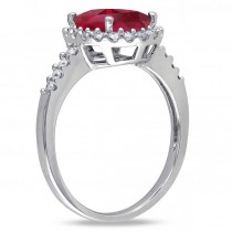 Oval Ruby & Halo Diamond Engagement Ring 14k White Gold 3.57ct