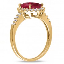 Oval Ruby & Halo Diamond Engagement Ring 14k Yellow Gold 3.57ct
