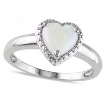Heart Shaped White Opal Solitaire Ring in Sterling Silver (0.94ct) Size 7