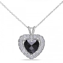 Black & White Diamond Heart Pendant Necklace in 14k White Gold (1.00ct)