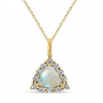 Diamond & Opal Trillion Cut Pendant Necklace 14k Yellow Gold (1.24ct)