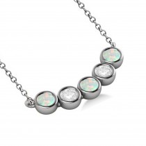 Diamond & Opal 5-Stone Pendant Necklace 14k White Gold 0.25ct