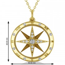 Compass Necklace Pendant For Men Diamond Accented 14k Yellow Gold (0.38ct)