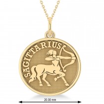 Sagittarius Coin Zodiac Pendant Necklace 14k Yellow Gold