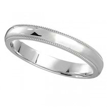 14k White Gold Wedding Band Dome Comfort-Fit Milgrain (2mm) Size 10