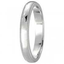 14k White Gold Wedding Band Dome Comfort-Fit Milgrain (2mm) Size 10