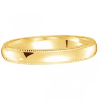 14k Yellow Gold Wedding Band Dome Comfort-Fit Milgrain (3mm) Size 6.75