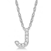 Petite Pave Diamond Initial Pendant Necklace 14k White Gold Letter J