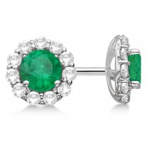 Halo Emerald & Diamond Stud Earrings Platinum 2.12ct.