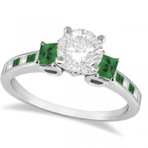 Princess Cut Diamond & Emerald Engagement Ring 18k White Gold (1.18ct)