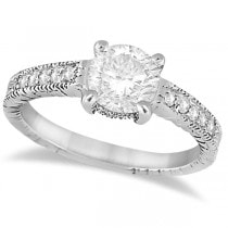 Antique Diamond Vintage Engagement Ring Setting 18k White Gold (0.70ct)