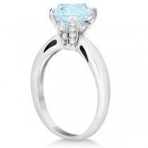 Classic Solitaire Diamond & Aquamarine Engagement Ring 14k White Gold (0.26ct)