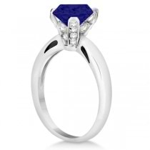 Classic Solitaire Diamond & Blue Sapphire Engagement Ring 14k White Gold (0.26ct)