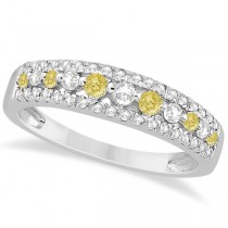 Fancy Yellow Canary & White Diamond Ring Band 14k White Gold (0.50ct) Size 6.5