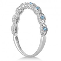 Antique Marquise Shape Blue Topaz Wedding Ring 14k White Gold (0.18ct)