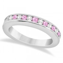 Semi-Eternity Pink Sapphire Wedding Band Ring 14K White Gold (0.56ct)