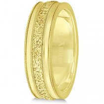 Carved Men's Wedding Ring Diamond Cut Band 14k Yellow Gold (7 mm) Size 8.5