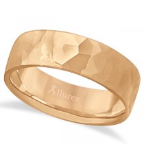 Men's Hammered Finished Carved Band Wedding Ring 14k Rose Gold (7mm) Size 8.5
