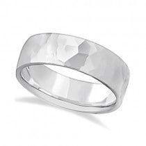 Men's Hammered Finished Carved Band Wedding Ring 18k White Gold (7mm) Size 11.5