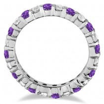 Purple Amethyst & Diamond Eternity Ring Band 14k White Gold (1.07ct) SIZE 6.5