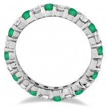 Emerald & Diamond Eternity Ring Band 14k White Gold (1.07ct) SIZE 6