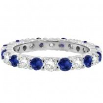 Blue Sapphire & Diamond Eternity Ring Band 14k White Gold (1.07ct) size 5.25