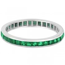 Princess-Cut Emerald Eternity Ring Band 14k White Gold (1.36ct) size 5.5