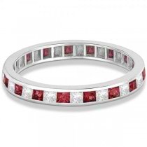 Princess-Cut Garnet & Diamond Eternity Ring 14k White Gold (1.26ct) Size 5