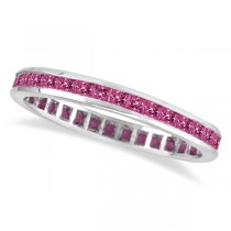 Princess-Cut Pink Sapphire Eternity Ring Band 14k White Gold (1.36ct) size 5.5