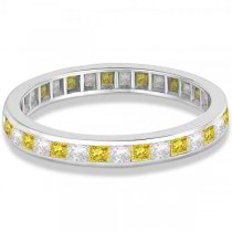 Princess-Cut Yellow & White Diamond Eternity Ring 14k White Gold (1.26ct)