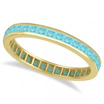 Princess-Cut Aquamarine Eternity Ring Band 14k Yellow Gold (1.36ct) size 6.5, 9