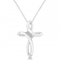 Diamond Two Stone Swirl Cross Pendant Necklace 14k White Gold (0.10ct)