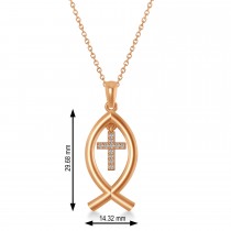 Christian Fish Cross Pendant Necklace 14k Rose Gold