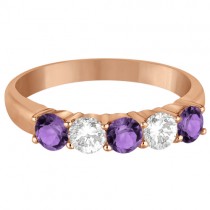 Five Stone Diamond and Amethyst Ring Band in 14k Rose Gold (1.95ctw)