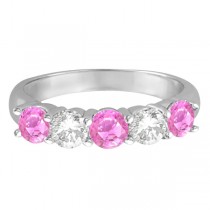 Five Stone Diamond and Pink Sapphire Ring 14k White Gold (1.95ctw) Size 5.25